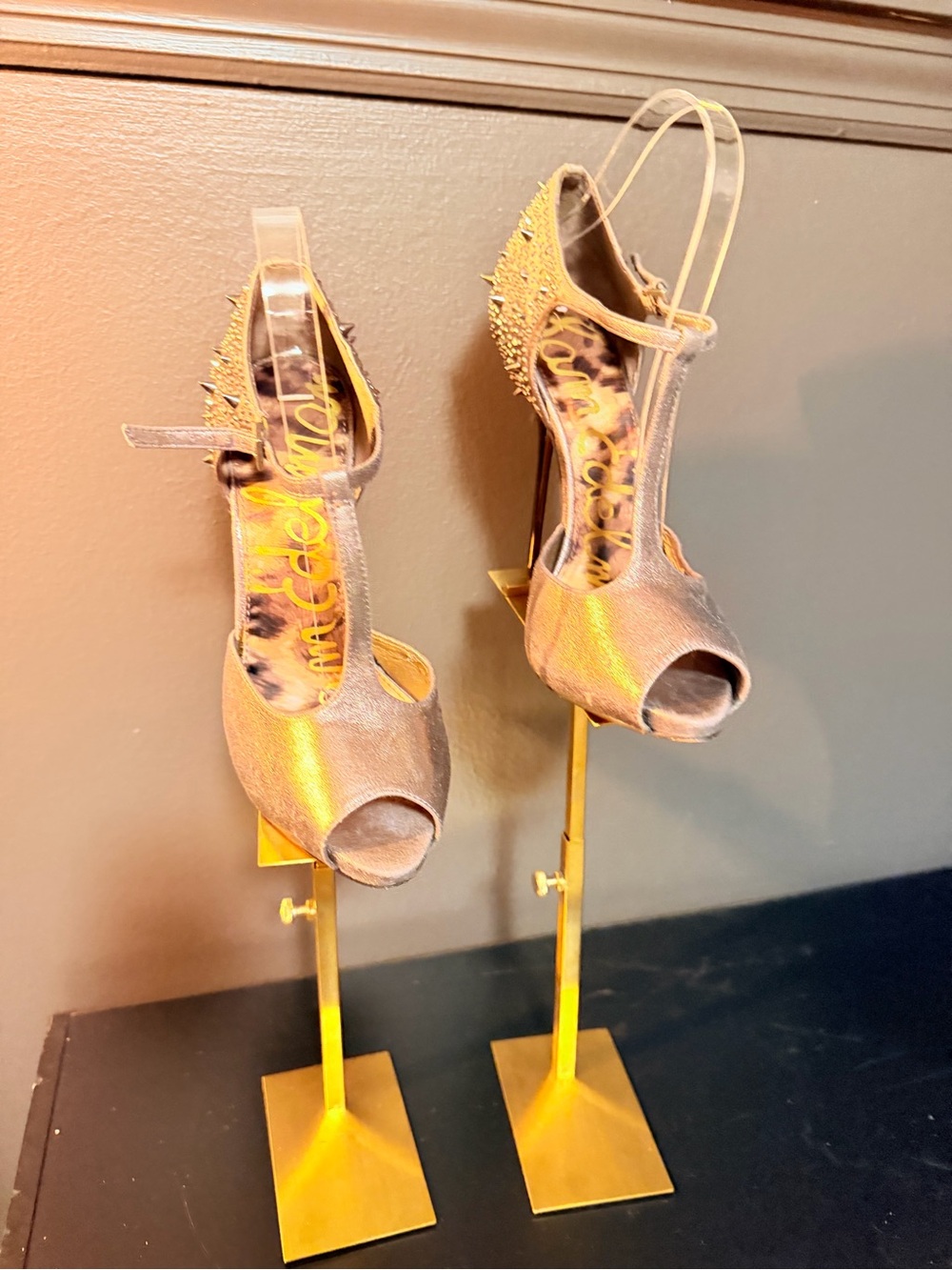Sam Edelman Scarlett Metallic Crystal Spike Peep Toe Stiletto Heels